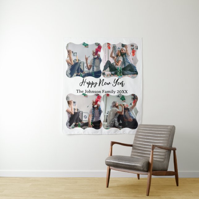 Personalised Happy New Year Script 4 collage photo Tapestry (In Situ)