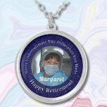 Personalised Happy Nurse Retirement Gifts Blue Silver Plated Necklace<br><div class="desc">Our Personalised Happy Nurse Retirement Gifts Silver Plated Necklace is a beautiful and sentimental gift option for retired nurses. This is designed to honour their years of hard work and dedication. It features a photo, and you can customise the text. The necklace serves as a reminder of their impact on...</div>