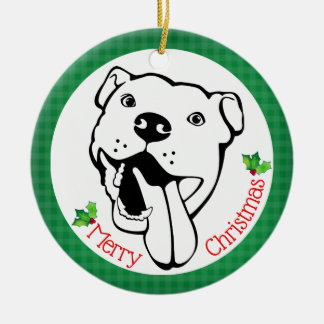 Personalised Happy Pit Bull Christmas Ceramic Tree Decoration
