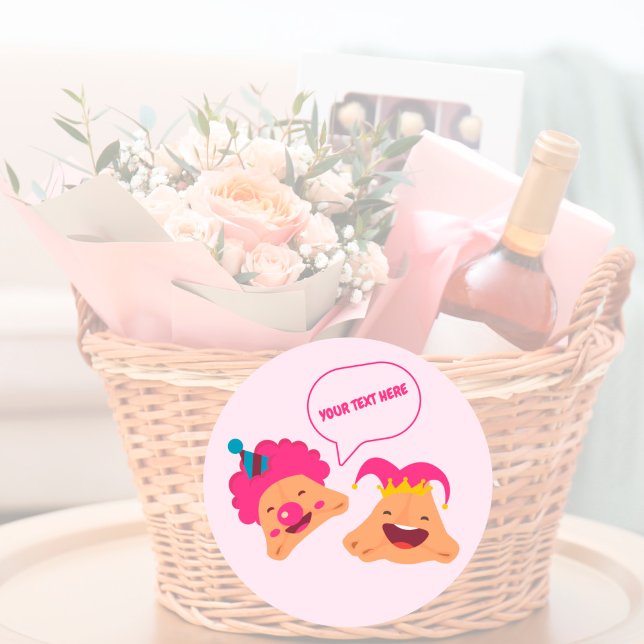 Personalised Happy Purim Cute Hamentashen   Classic Round Sticker (Creator Uploaded)
