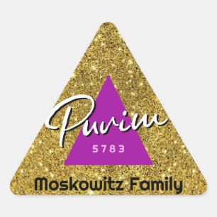 Personalised Happy Purim Faux Glitter Hamentash   Triangle Sticker