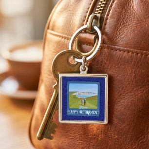 Personalised Happy Retirement Gifts for Mum Blue Key Ring
