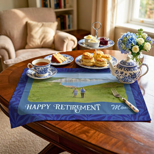 Personalised Happy Retirement Gifts for Mum Blue Tea Towel