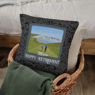 Personalised Happy Retirement Gifts for Mum Grey Cushion