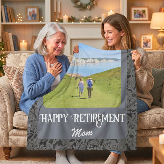 Personalised Happy Retirement Gifts for Mum Grey Fleece Blanket