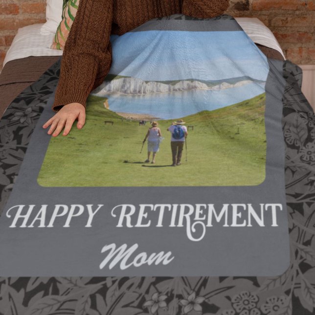 Personalised Happy Retirement Gifts for Mum Grey Fleece Blanket (Creator Uploaded)