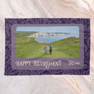 Personalised Happy Retirement Gifts for Mum Violet Tea Towel