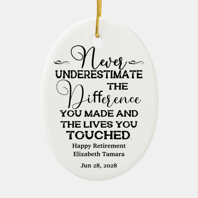 Personalised Happy Retirement quotes Ceramic Tree Decoration (Front)