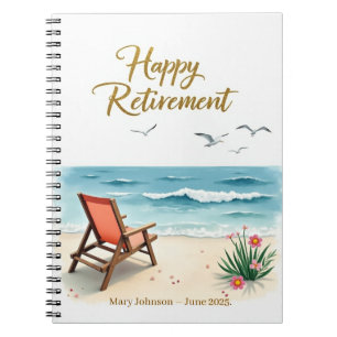 Personalised Happy Retirement Watercolor Beach  Notebook