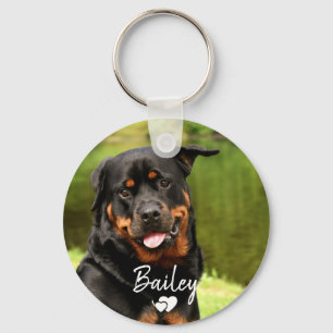 Personalised Happy Rottweiler Hearts Key Ring