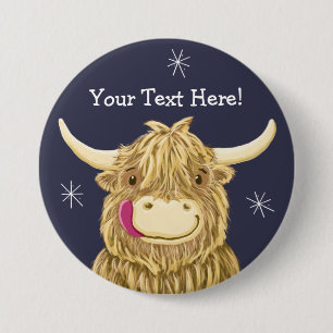 Personalised Happy Scottish Highland Cow 7.5 Cm Round Badge