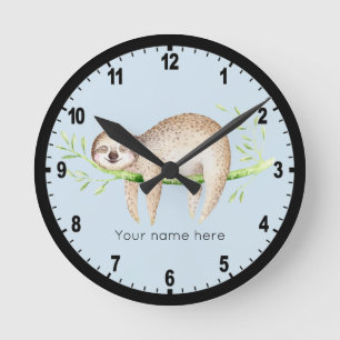 Personalised Happy Sloth Round Clock