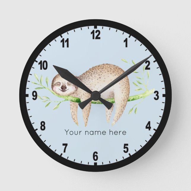 Personalised Happy Sloth Round Clock (Front)