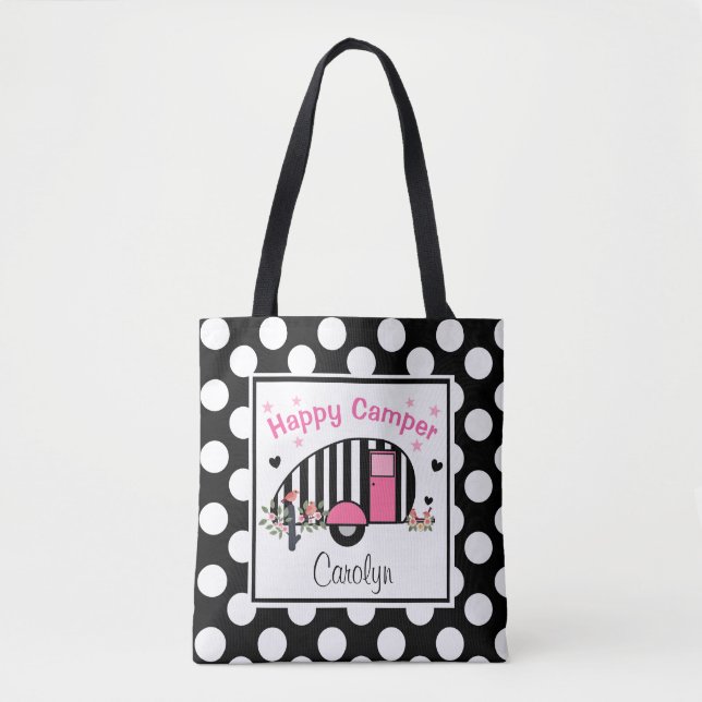 Personalised Happy Striped Camper Tote (Front)