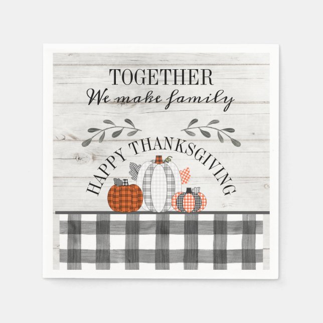 Personalised Happy Thanksgiving Plaid Pumpkins Napkin (Front)