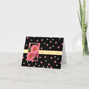 Personalised Happy Thoughts Pink Zinnia Flowers Card