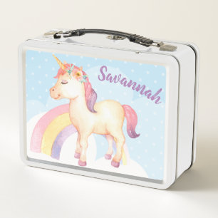 Personalised Happy Unicorn Lunch Box with Flowers