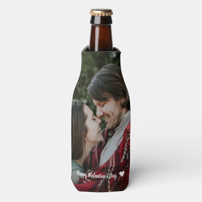 Personalised Happy Valentine's Day Couple Photo  Bottle Cooler (Bottle Front)