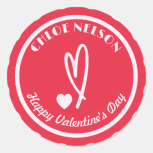 Personalised Happy Valentine's Day Custom Name Classic Round Sticker