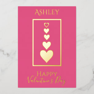 Personalised Happy Valentine's Day Modern Hearts Foil Holiday Card