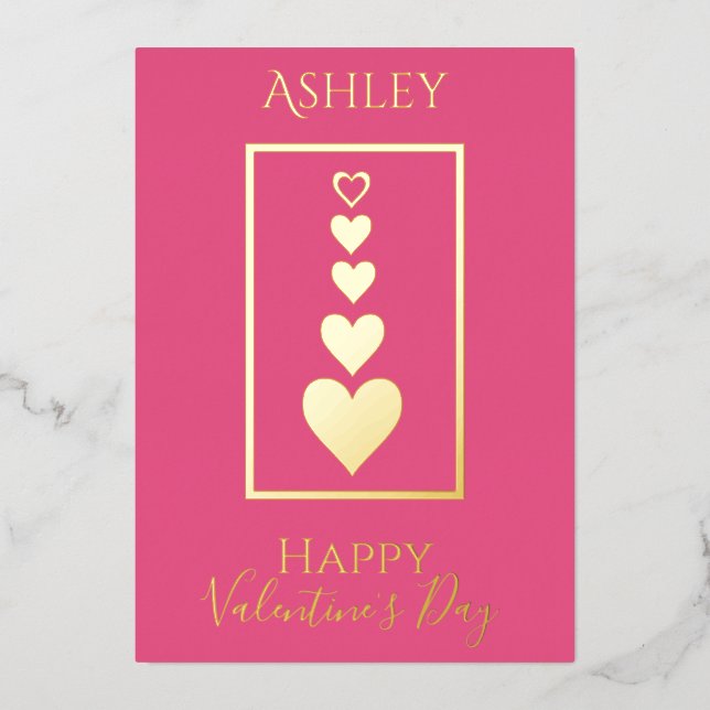 Personalised Happy Valentine's Day Modern Hearts Foil Holiday Card (Front)
