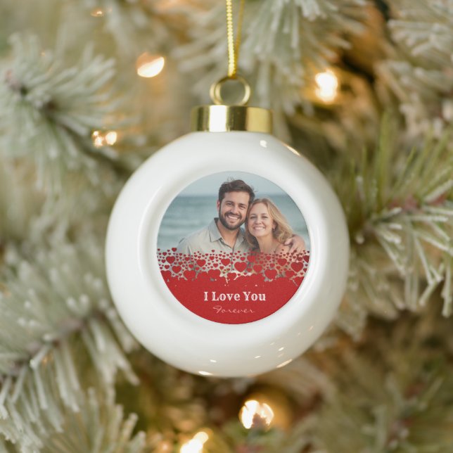 Personalised Happy valentines day photo Ceramic Ball Christmas Ornament (Tree)