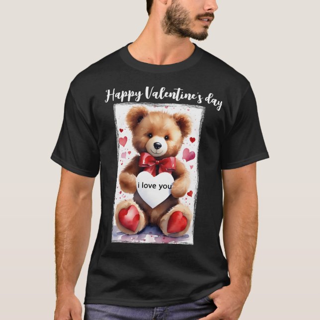 Personalised Happy Valentine's Day Teddy Bear T-Shirt (Front)