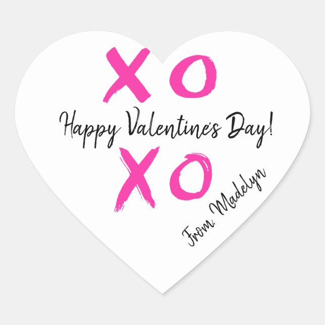 Personalised Happy Valentine's Day XOXO Heart Sticker (Front)