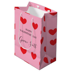 Personalised Happy Valentine's red heart pink Medium Gift Bag