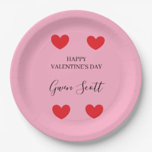 Personalised Happy Valentine's red heart pink Paper Plate