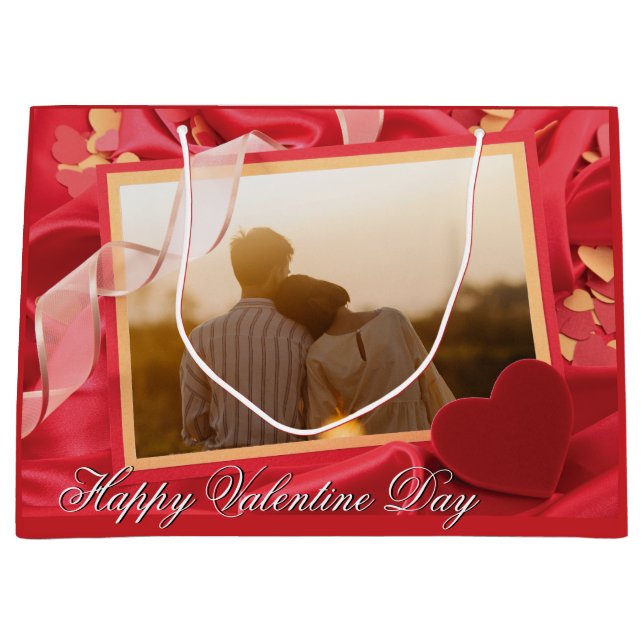 Personalised Happy Valentines's Day Photo   Large Gift Bag (Front)