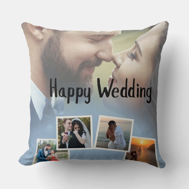 Personalised Happy Wedding Photo Collage Cushion (Front)