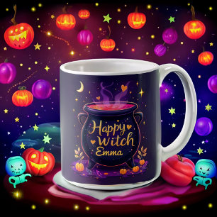 Personalised Happy Witch Halloween Cauldron Coffee Mug