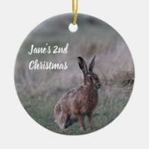 Personalised Hare Photo Christmas Ornament