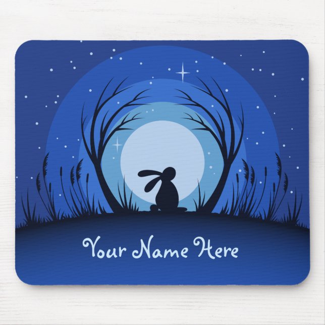 Personalised Hare, Rabbit, Moonlight Silhouette Mouse Mat (Front)
