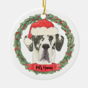 Personalised Harlequin Great Dane Christmas Ceramic Tree Decoration