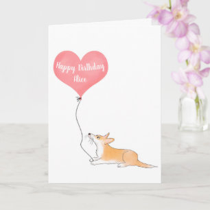 Personalised Hattie corgi & balloon birthday card