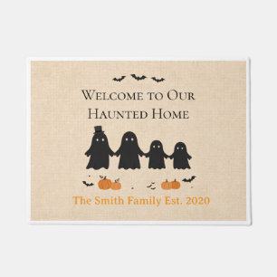Personalised Haunted Home Halloween Ghost Family Doormat