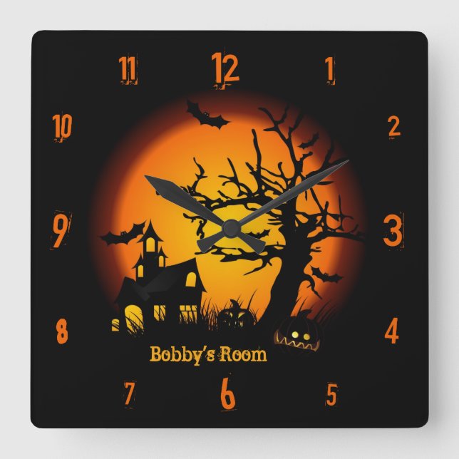 Personalised Haunted House Halloween Wall Clock (Front)