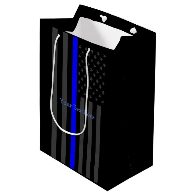 Personalised Have Your Text Thin Blue Line US Flag Medium Gift Bag (Front Angled)