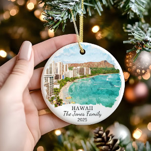 Personalised Hawaii Ornament, Honolulu Gift Ceramic Tree Decoration