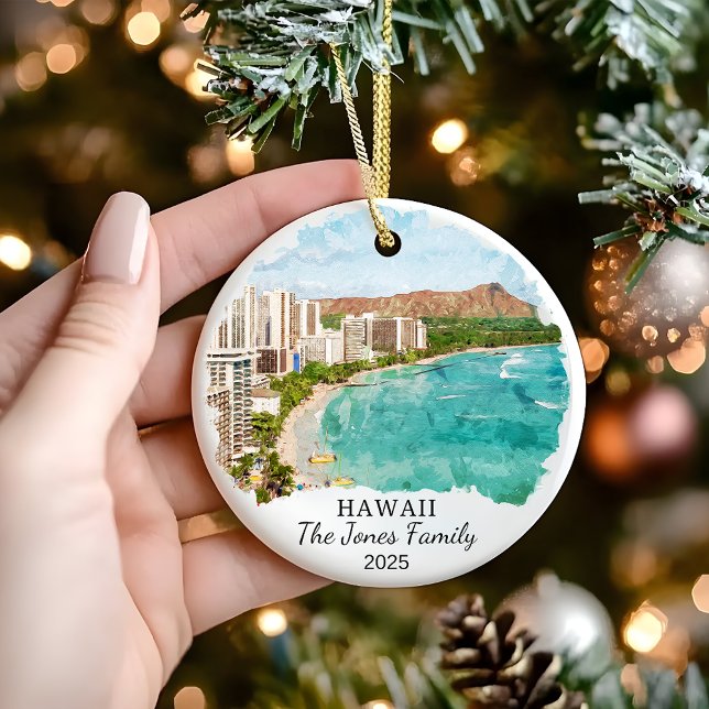 Personalised Hawaii Ornament, Honolulu Gift Ceramic Tree Decoration (Creator Uploaded)