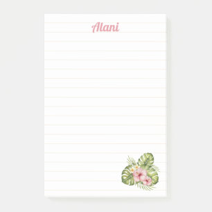 Personalised Hawaiian Floral with Name 4x6 LIned Post-it Notes