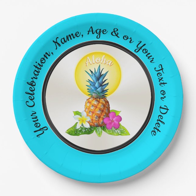 Personalised Hawaiian Paper Plates, Any Occasion Paper Plate (Front)