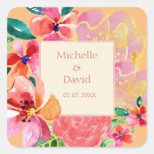 Personalised Hawaiian Tropical Floral Splash Square Sticker