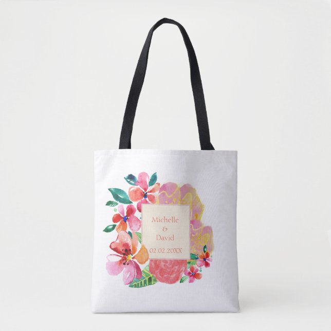 Personalised Hawaiian Tropical Floral Splash Tote Bag (Front)