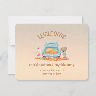 Personalised Hayride Autumn Welcome Bear Pumpkins  Invitation