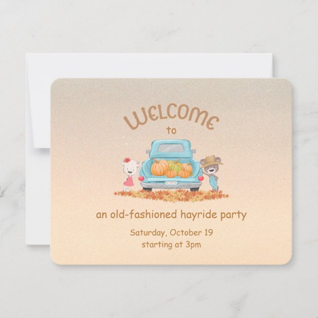 Personalised Hayride Autumn Welcome Bear Pumpkins  Invitation (Front)