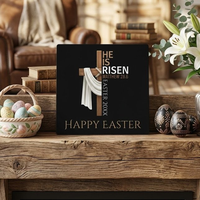 Personalised He Is Risen Cross Happy Easter Plaque (Creator Uploaded)
