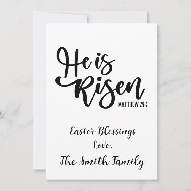 Personalised He is Risen Easter Card Black & White (Front)